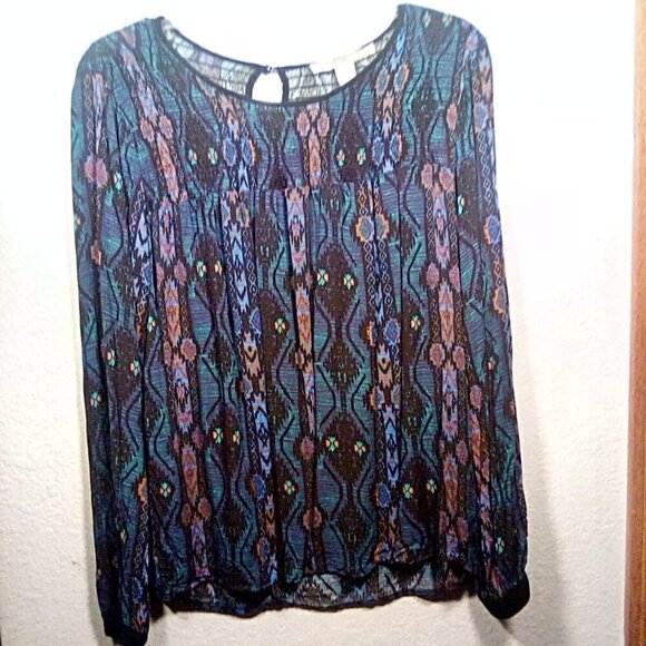 Forever 21 Conceptions Blue Printed long sleeve blouse Size: S - Picture 1 of 12